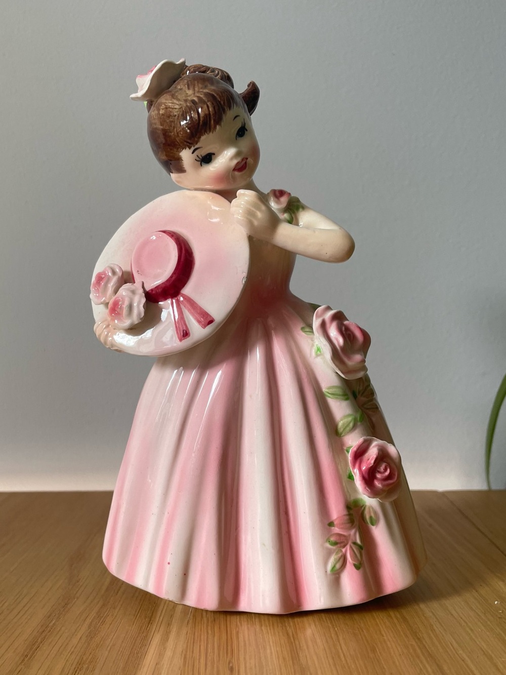 Rare Vintage Enesco Japan Pink Pony Tail Shopper Girl Standalone Figurine MCM